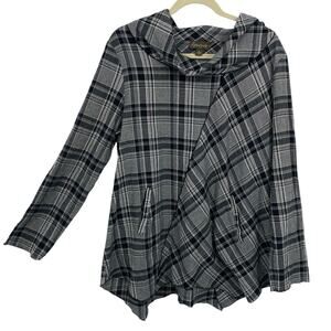 Apropos Tunic Gray Plaid Women XL Cowl neck Long Sleeve Pockets Artsy Boxy Boho